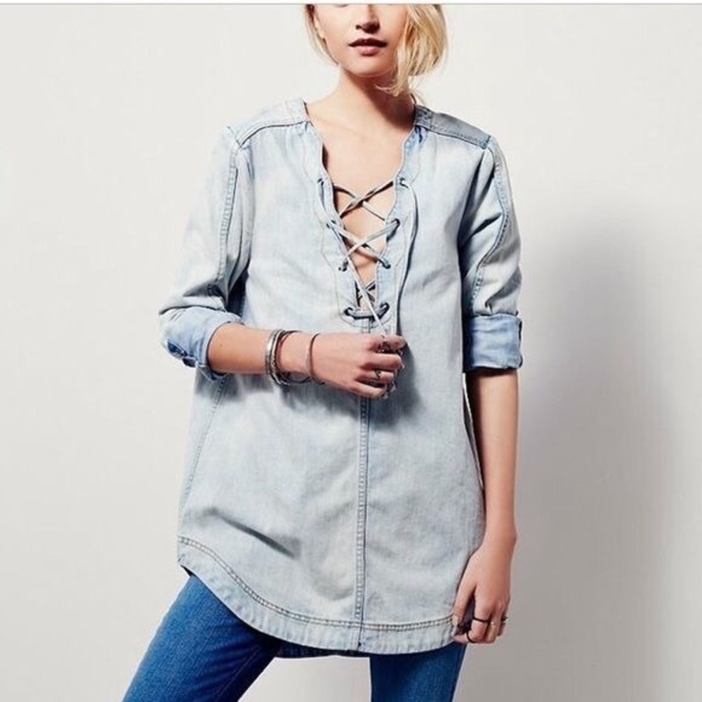 Free people lace up denim tunic